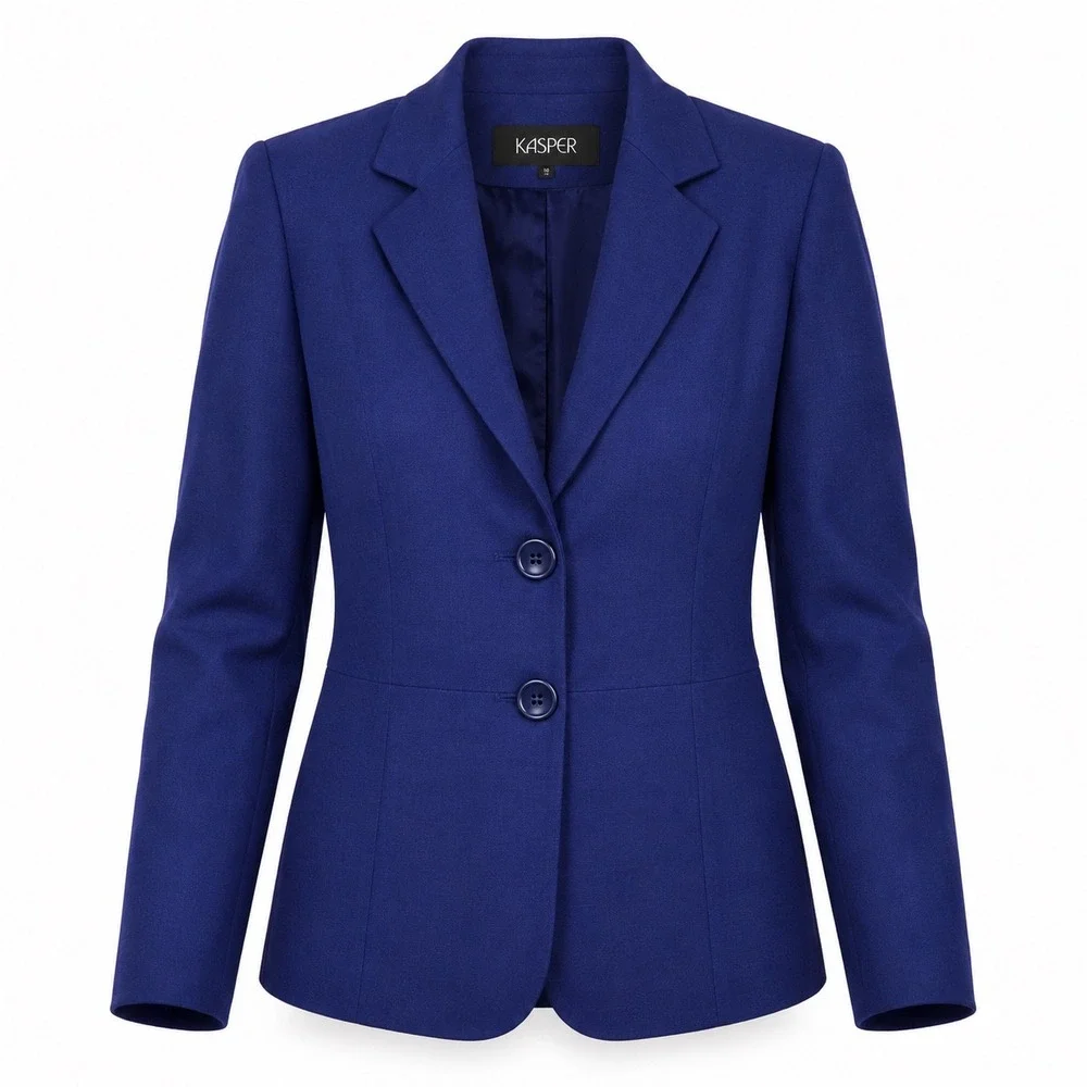 Kasper Blazer 10 Polyester Professional Royal Blue Career Chic Office Siren - Picture 1 of 14